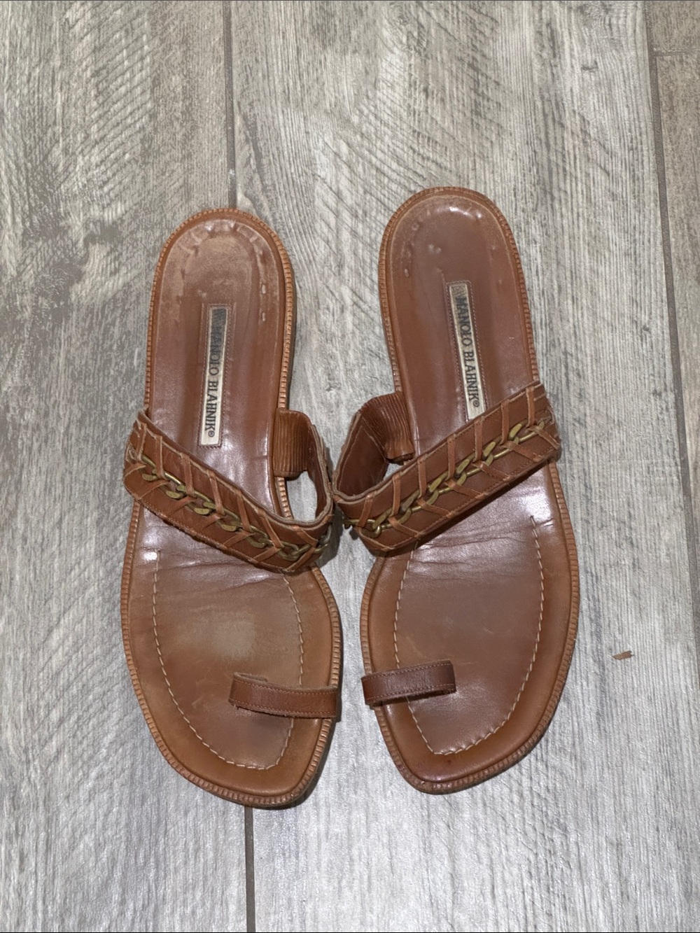 Manolo Blahnik Leather Toe-Ring Sandals